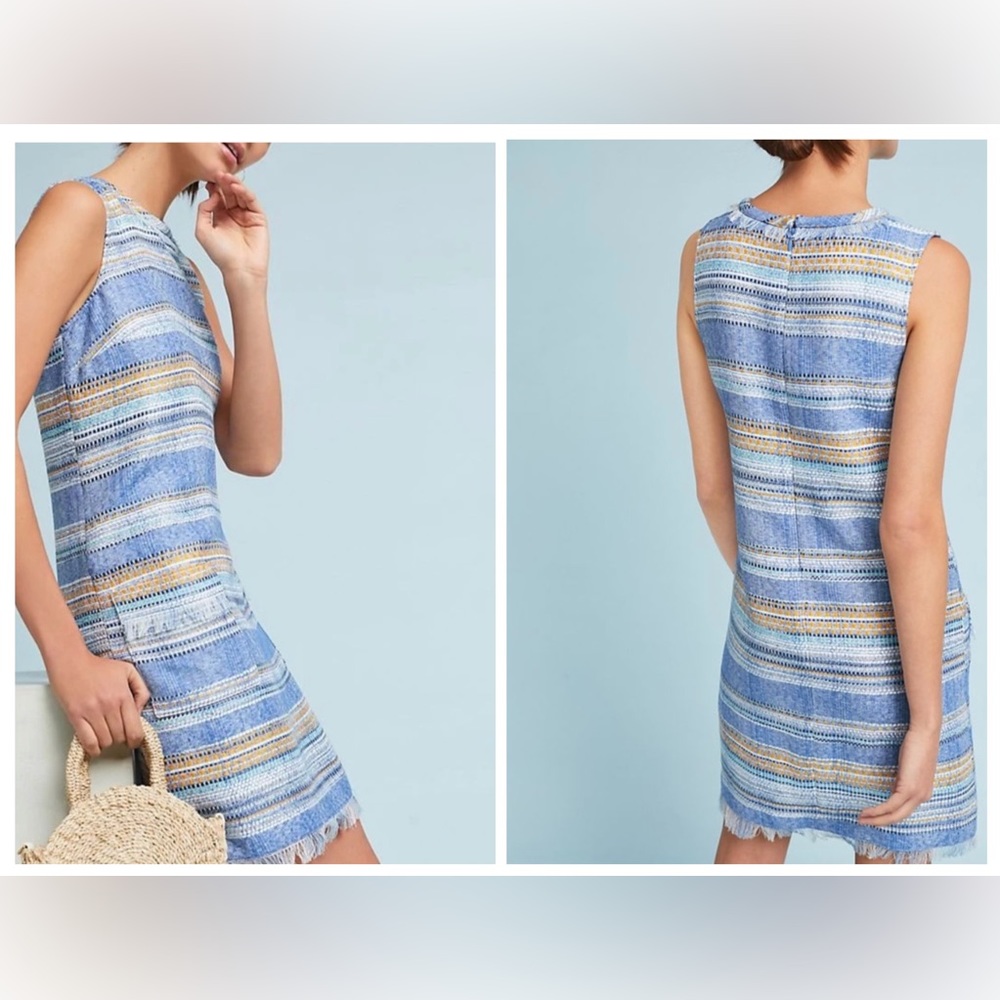 Anthropologie Blue and Cream Striped Sleeveless Midi Dress